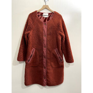 Anthropologie Womens Sherpa Fleece Reversible Margot Coat Jacket Terracota Red M